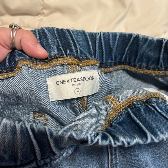 ONE TEASPOON Roadhouse Light Wash Pull-On Wide Leg Jeans w/ Slit Bottoms - Picture 4 of 7